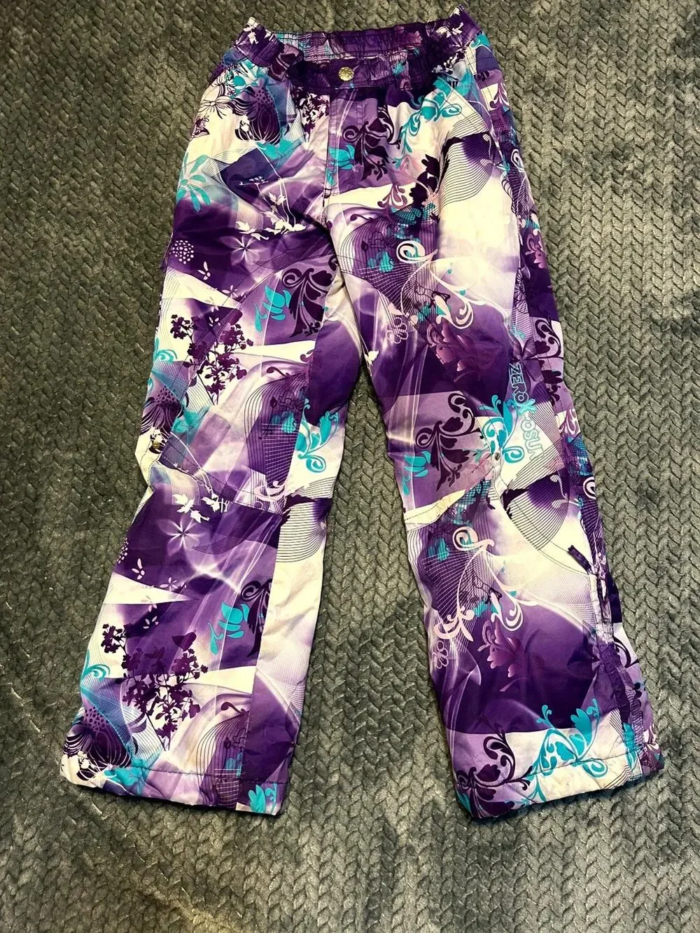 ZeroXposur Ski Pants Youth M 10/12 Purple Abstract Print Snowboarding Wide Leg